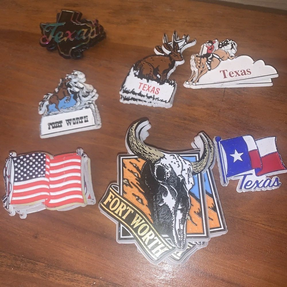 Lot Of 25 Texas & Patriotic Themed Refrigerator Magnets Ft Worth Rodeo Flag EUC
